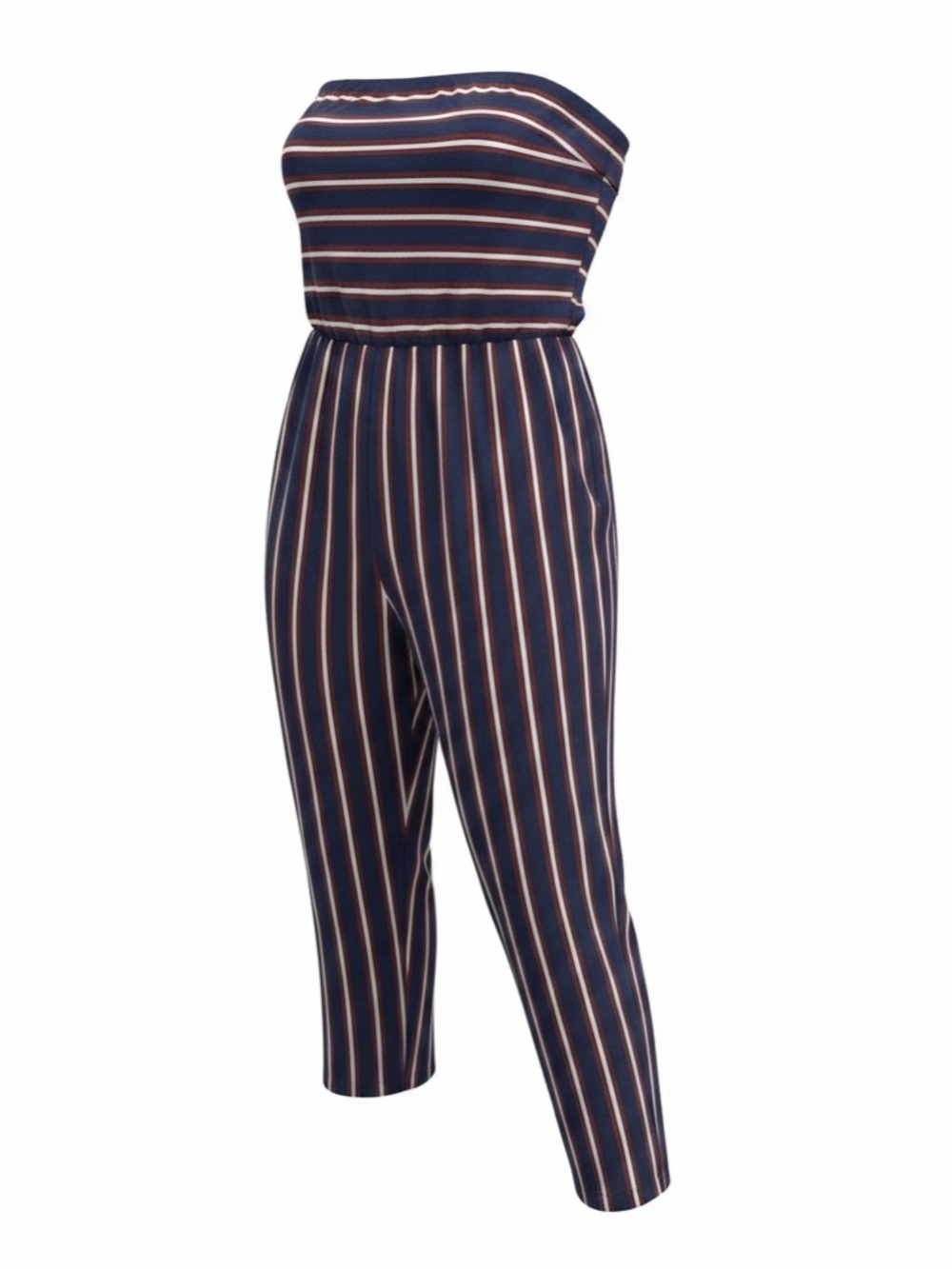 Express Navy Strapless Jumpsuit with Red and Cream Stripes
